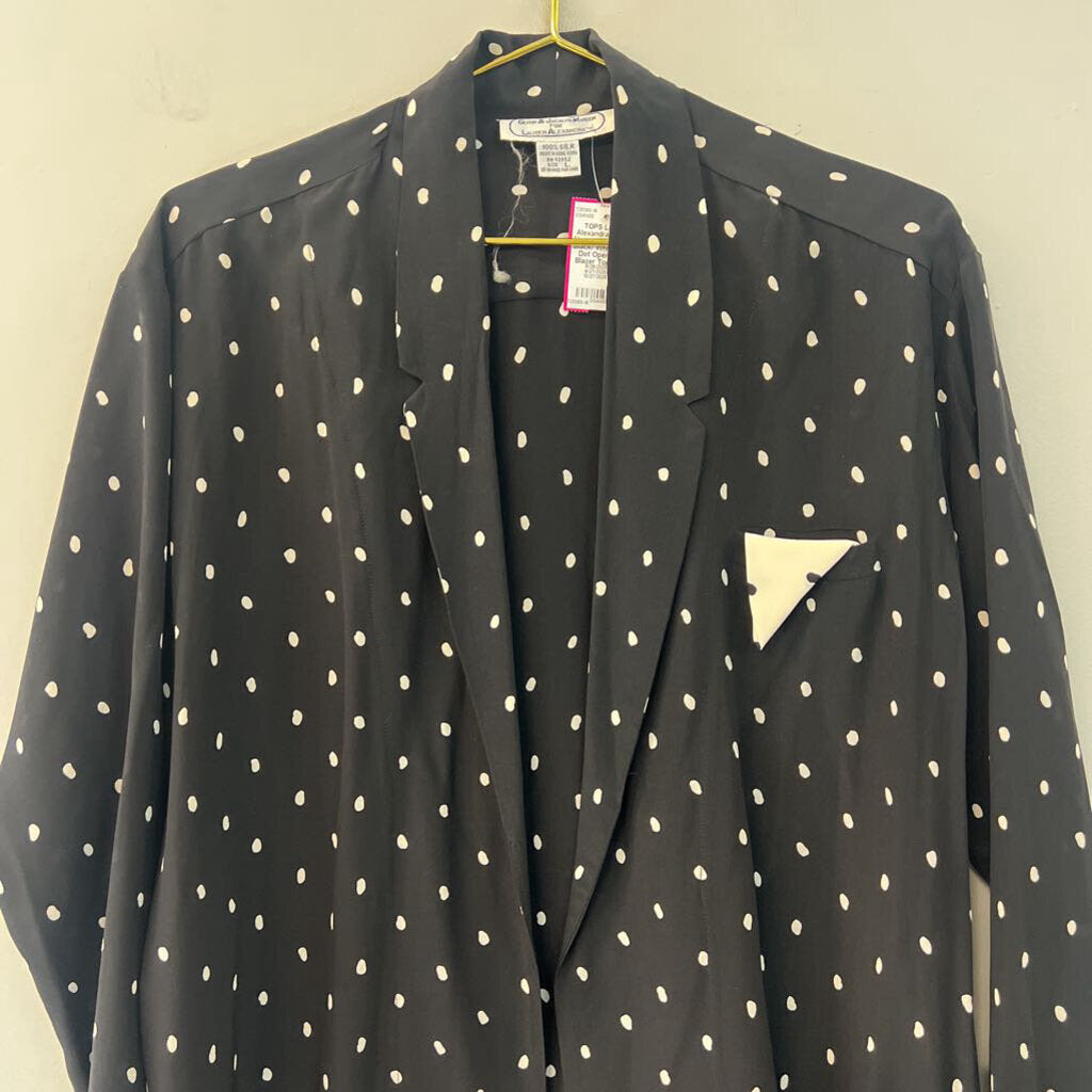 Lauren Alexandra 100% Silk Black/ White Polka Dot Open Front Blazer Top Large