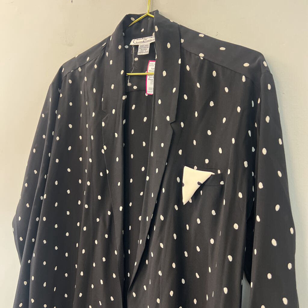 Lauren Alexandra 100% Silk Black/ White Polka Dot Open Front Blazer Top Large