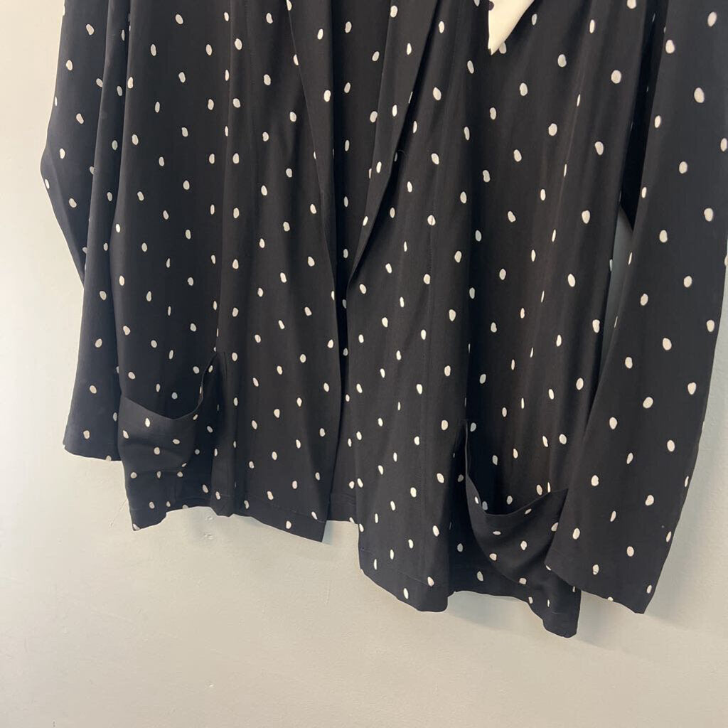 Lauren Alexandra 100% Silk Black/ White Polka Dot Open Front Blazer Top Large