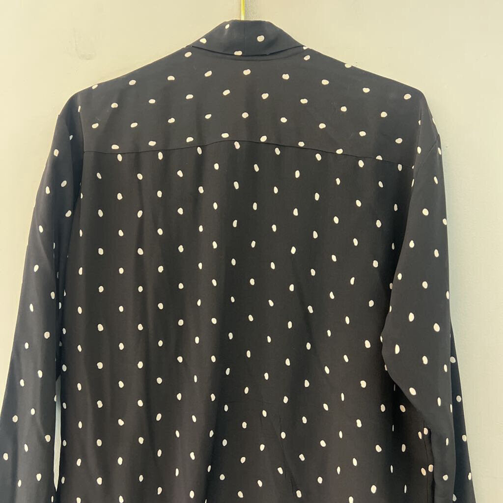 Lauren Alexandra 100% Silk Black/ White Polka Dot Open Front Blazer Top Large