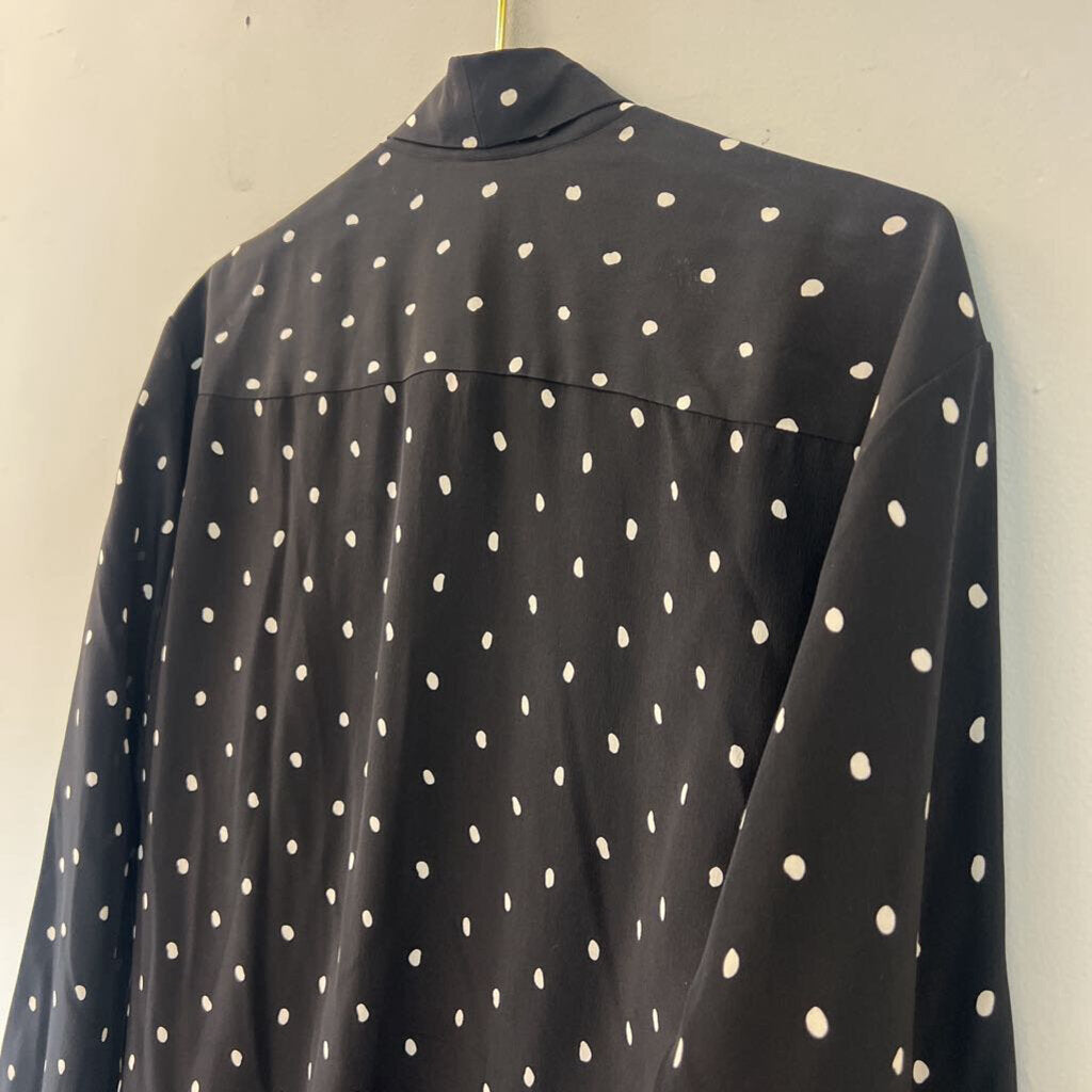 Lauren Alexandra 100% Silk Black/ White Polka Dot Open Front Blazer Top Large