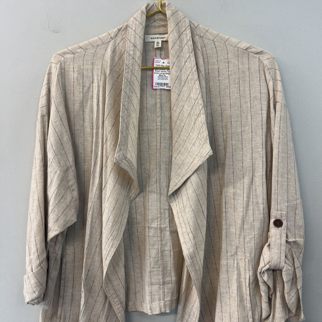 Max Studio Beige/ Blue Striped Open Front Jacket Top Extra Large