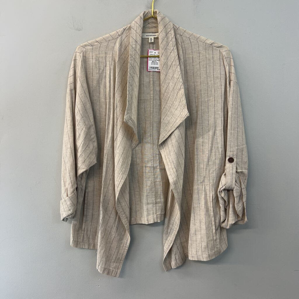 Max Studio Beige/ Blue Striped Open Front Jacket Top Extra Large