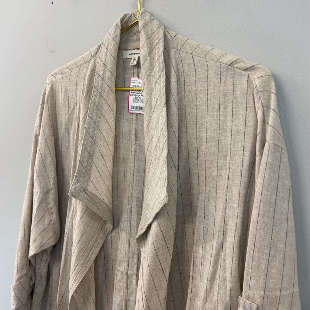 Max Studio Beige/ Blue Striped Open Front Jacket Top Extra Large