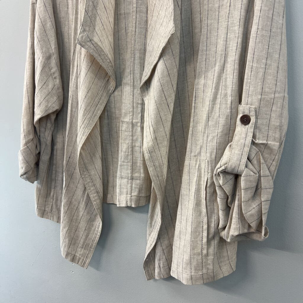 Max Studio Beige/ Blue Striped Open Front Jacket Top Extra Large