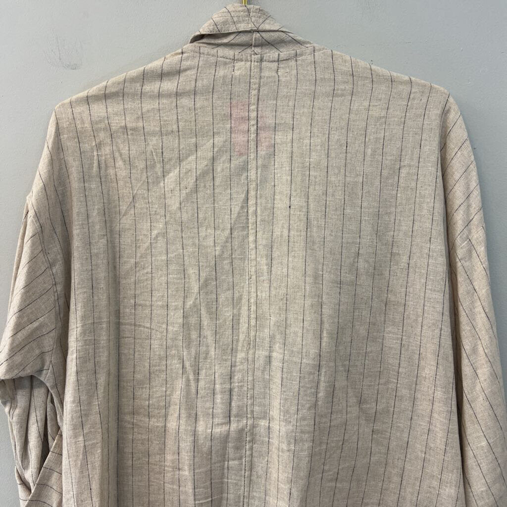 Max Studio Beige/ Blue Striped Open Front Jacket Top Extra Large