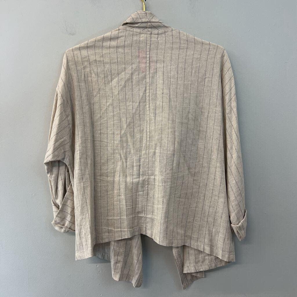Max Studio Beige/ Blue Striped Open Front Jacket Top Extra Large