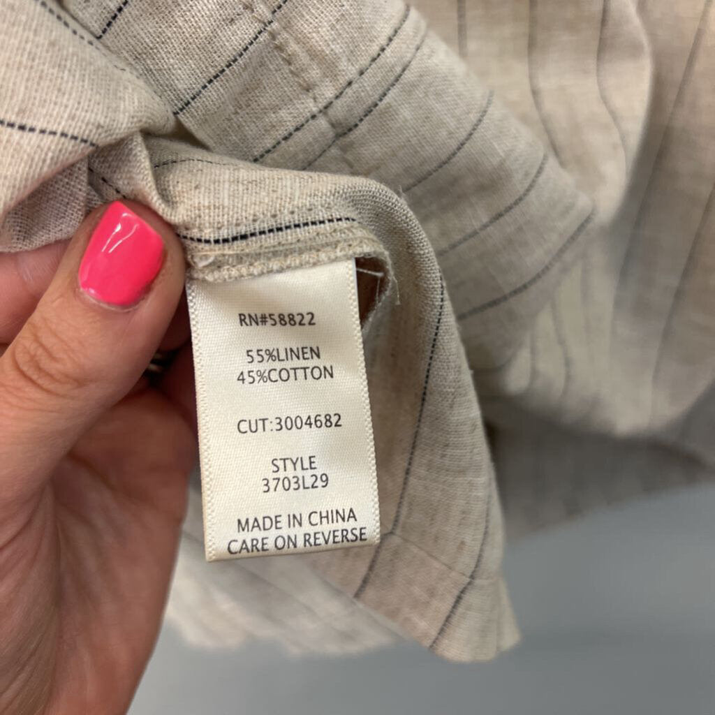 Max Studio Beige/ Blue Striped Open Front Jacket Top Extra Large