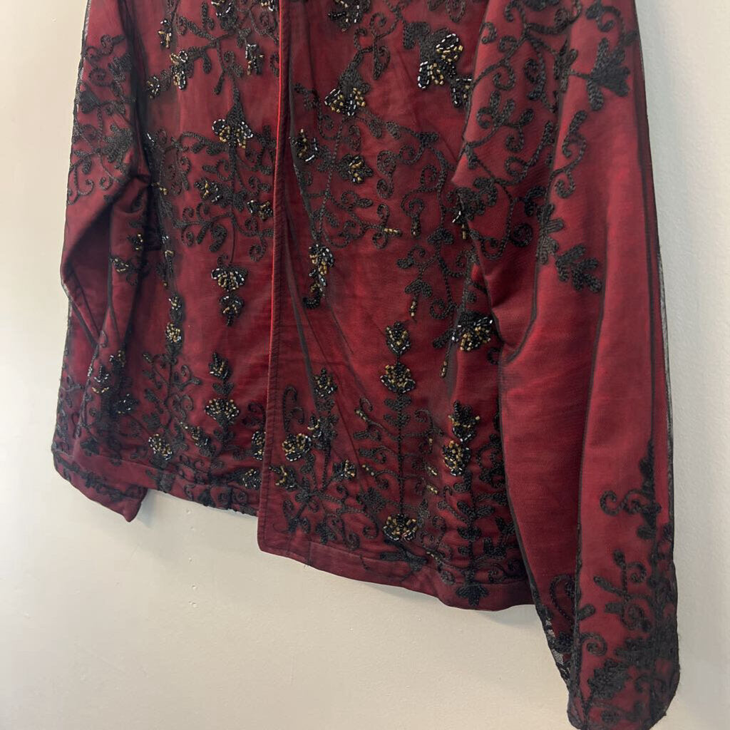 Choices Red/ Black Embroidered Embellished Open Front Jacket Large