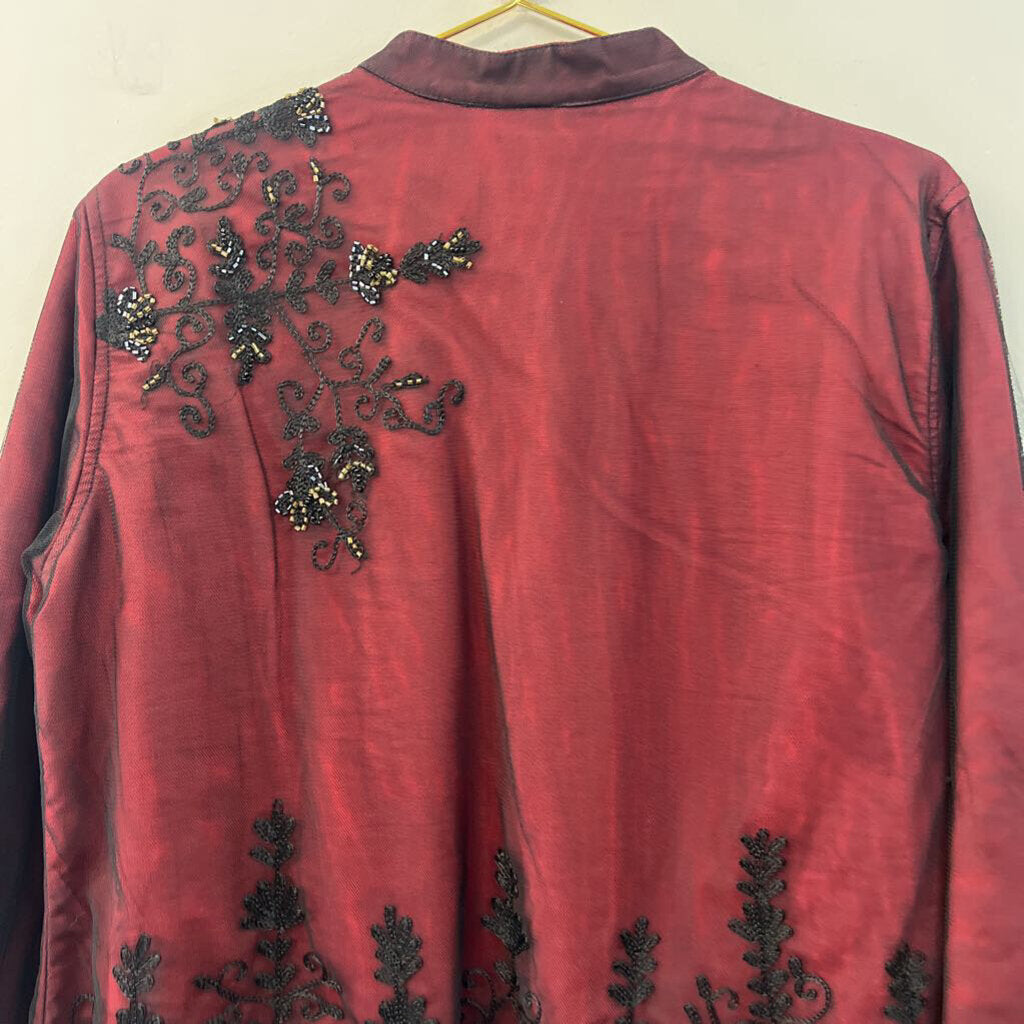 Choices Red/ Black Embroidered Embellished Open Front Jacket Large