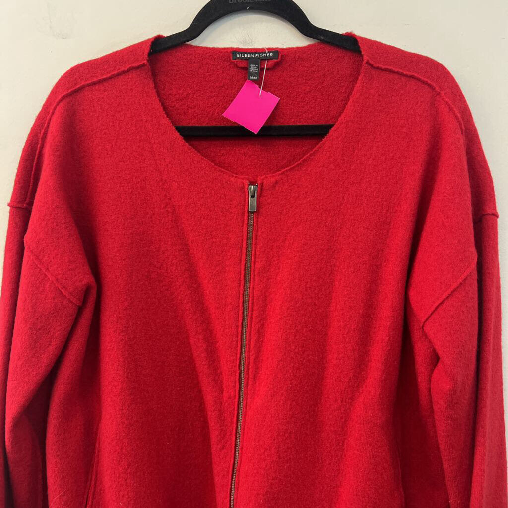 Eileen Fisher Red 100% Wool Zip Up Jacket Medium