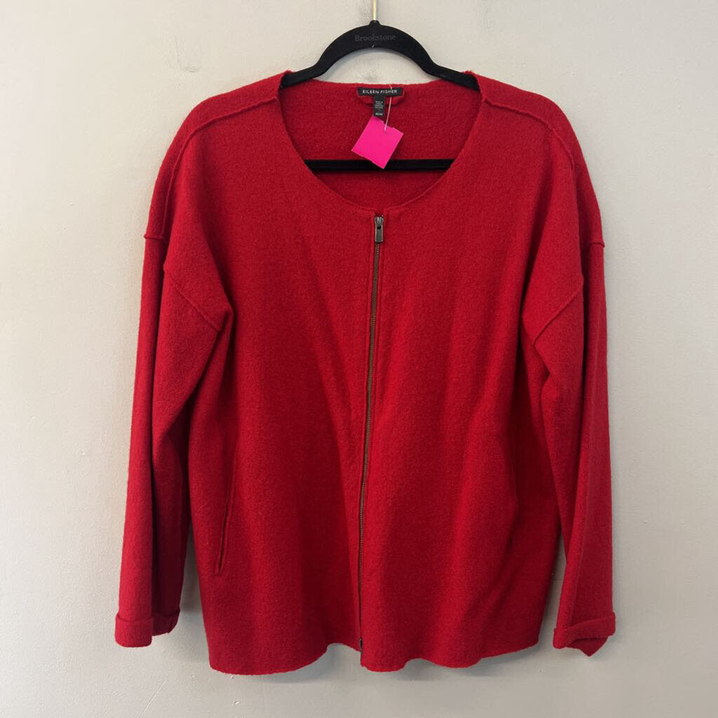Eileen Fisher Red 100% Wool Zip Up Jacket Medium