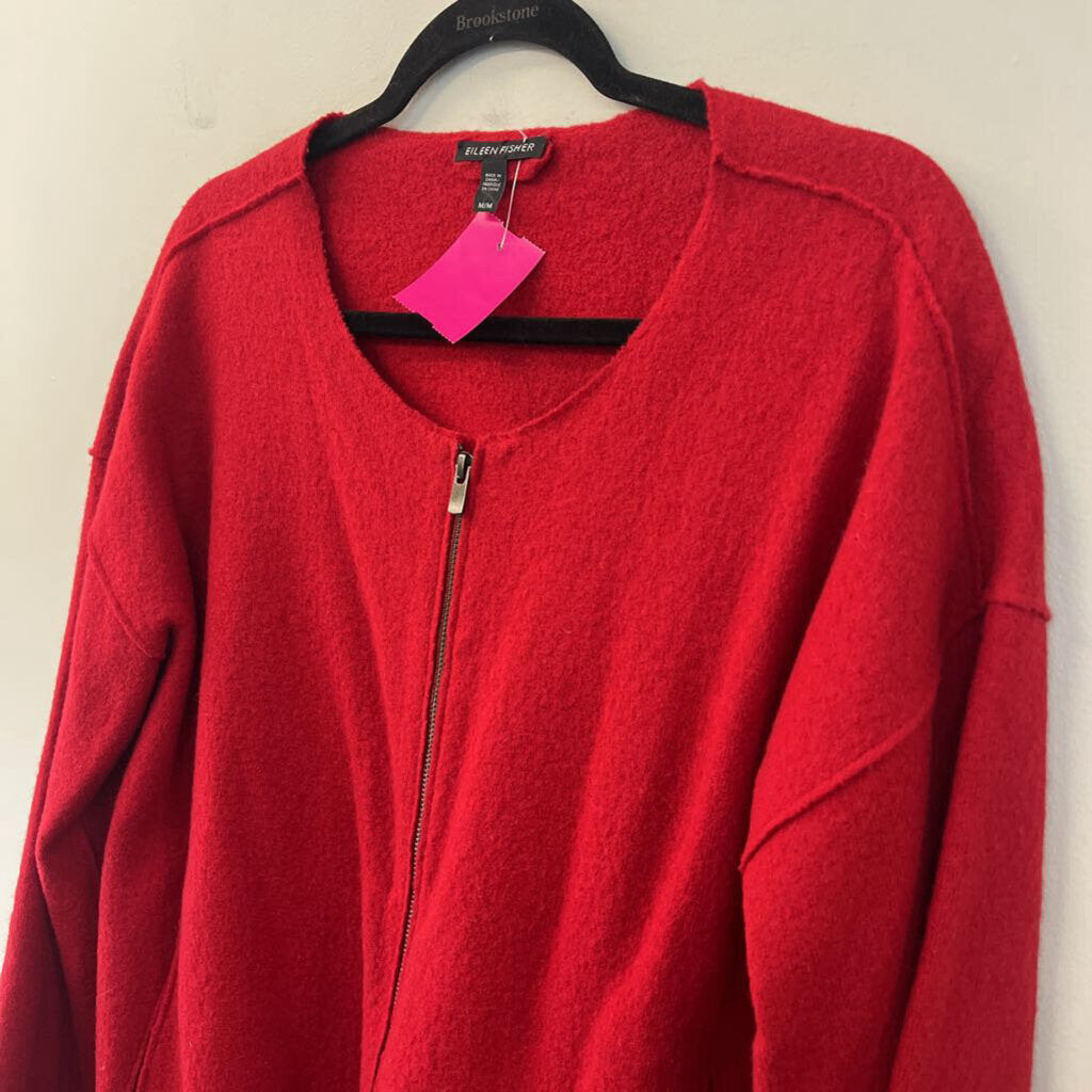 Eileen Fisher Red 100% Wool Zip Up Jacket Medium