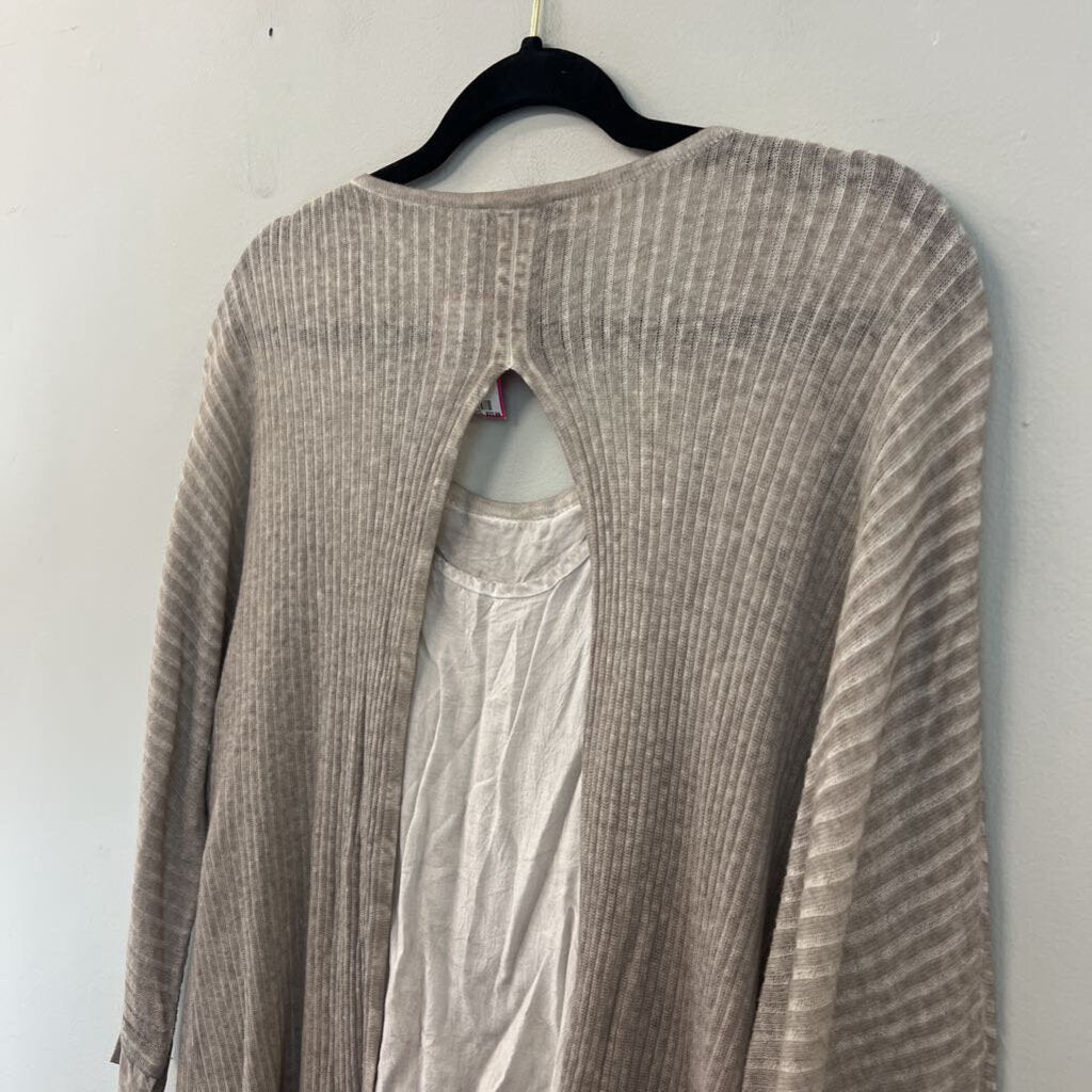 G and C Beige Ribbed Long Sleeve Open Back Layered Top Large