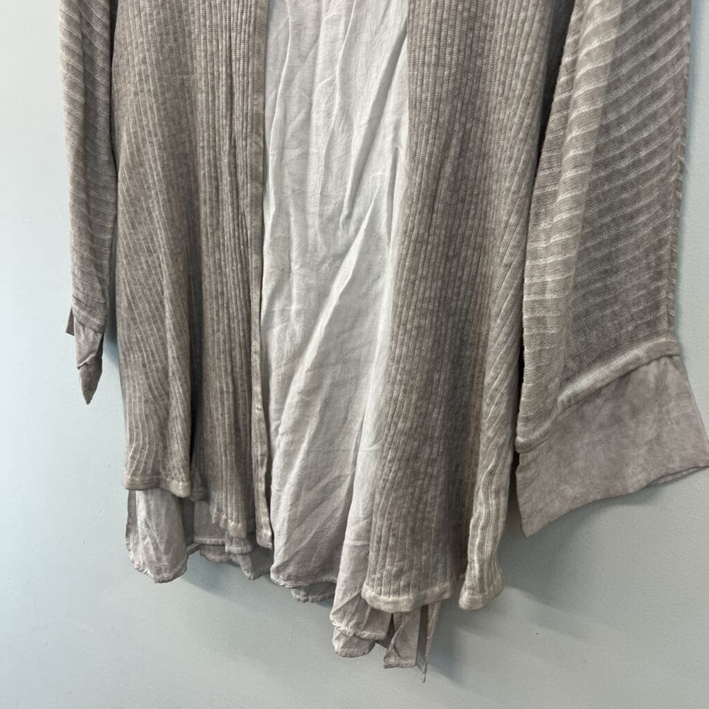G and C Beige Ribbed Long Sleeve Open Back Layered Top Large
