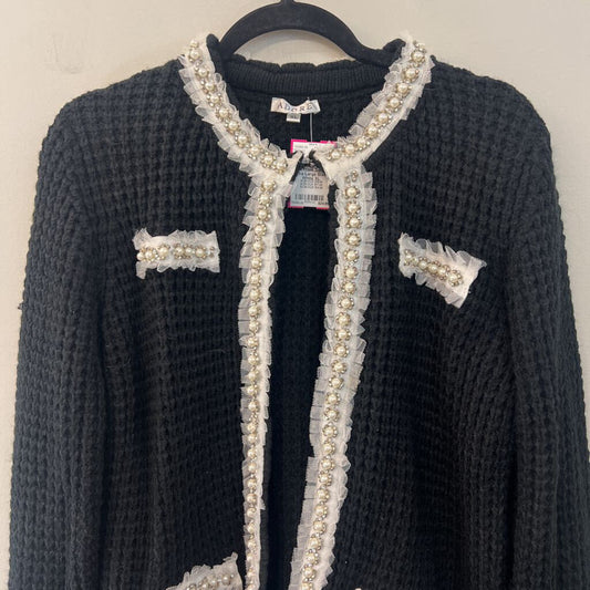 Adore Black Knit Pearl Embellished Edge Open Front Sweater Extra Large