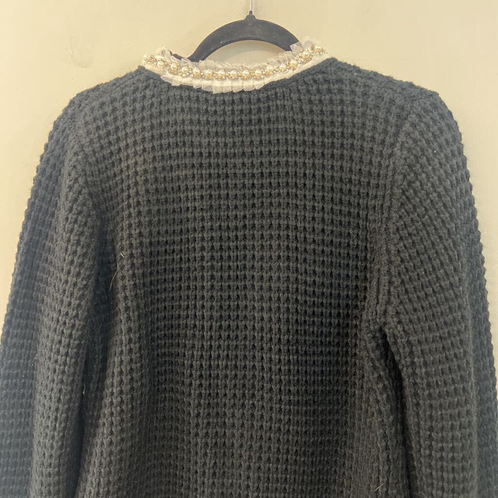Adore Black Knit Pearl Embellished Edge Open Front Sweater Extra Large