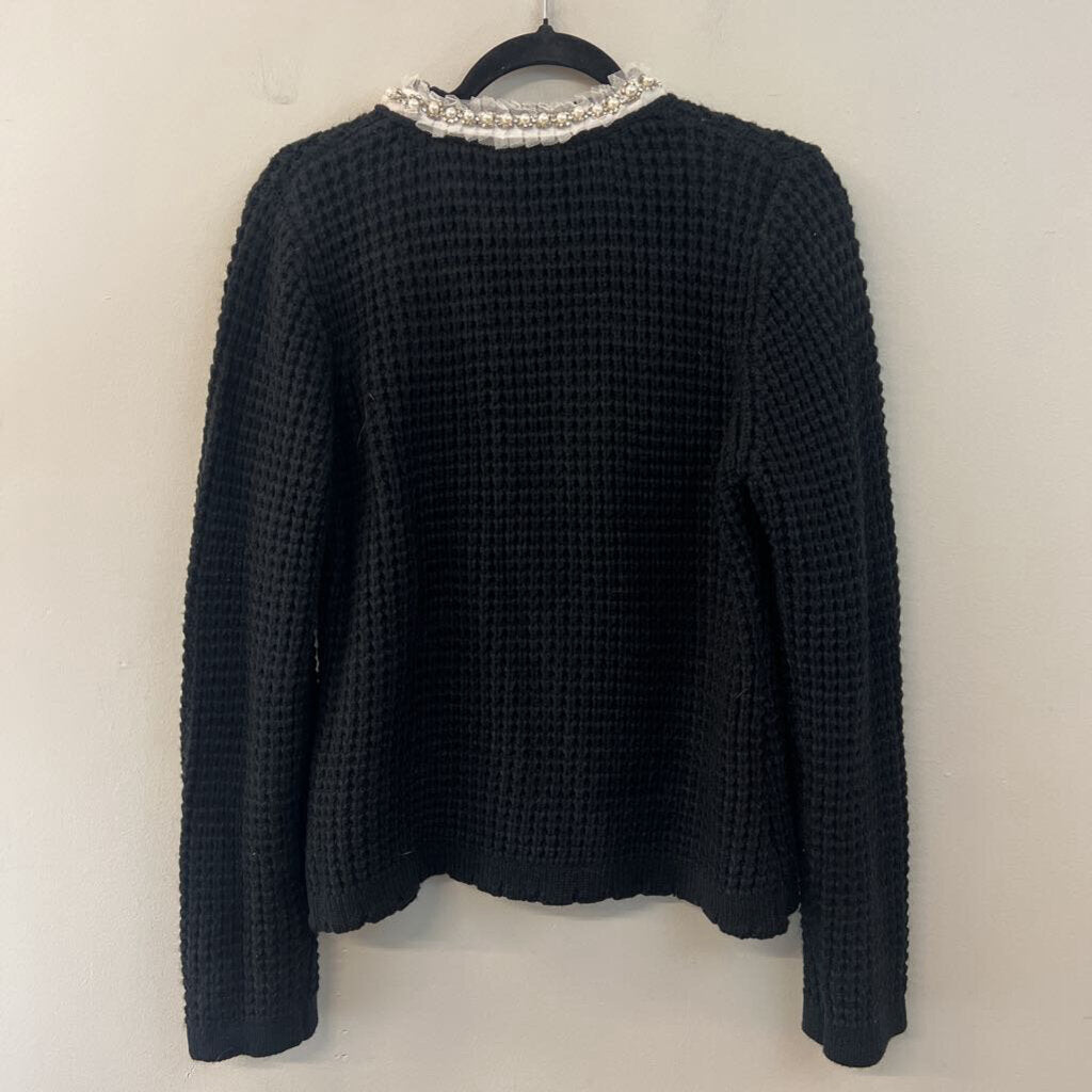 Adore Black Knit Pearl Embellished Edge Open Front Sweater Extra Large