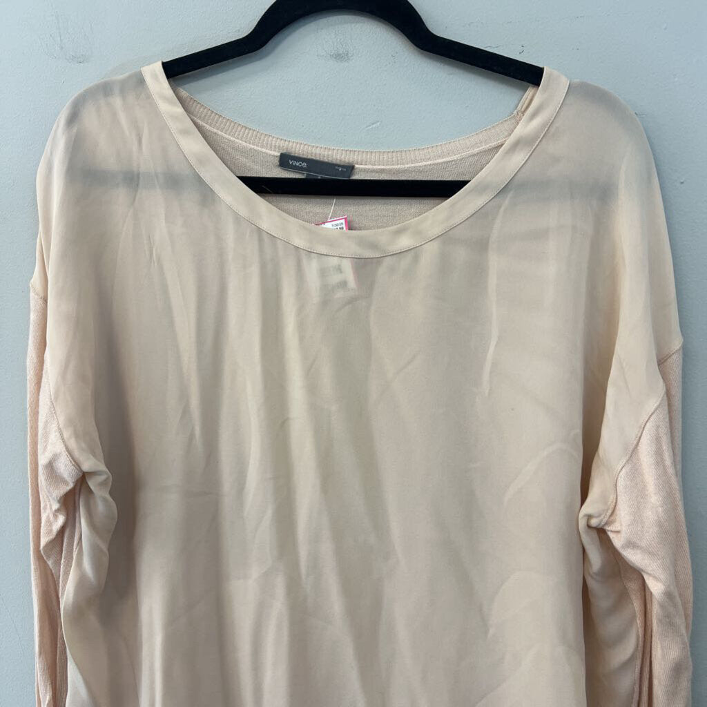 Vince Blush Long Sleeve Chiffon Front Top Large