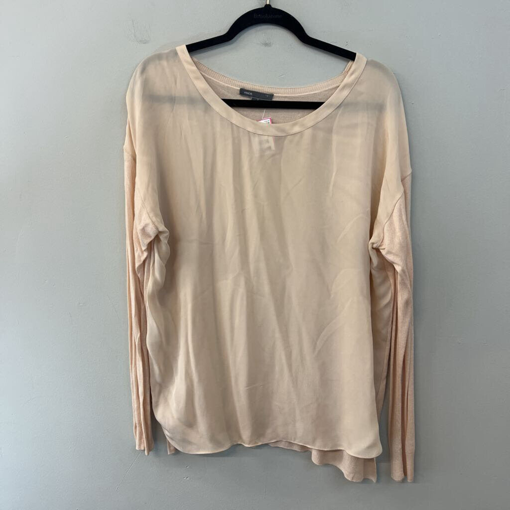 Vince Blush Long Sleeve Chiffon Front Top Large