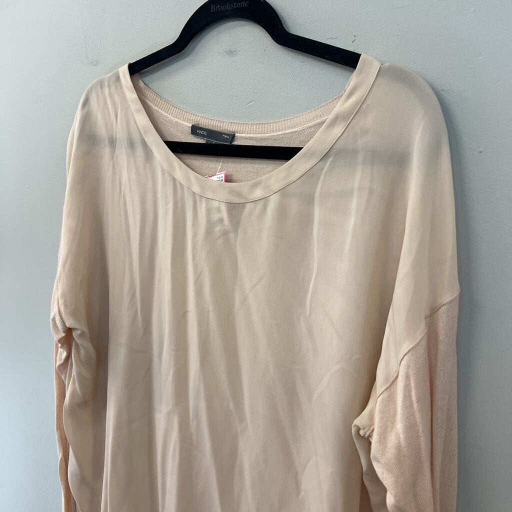 Vince Blush Long Sleeve Chiffon Front Top Large