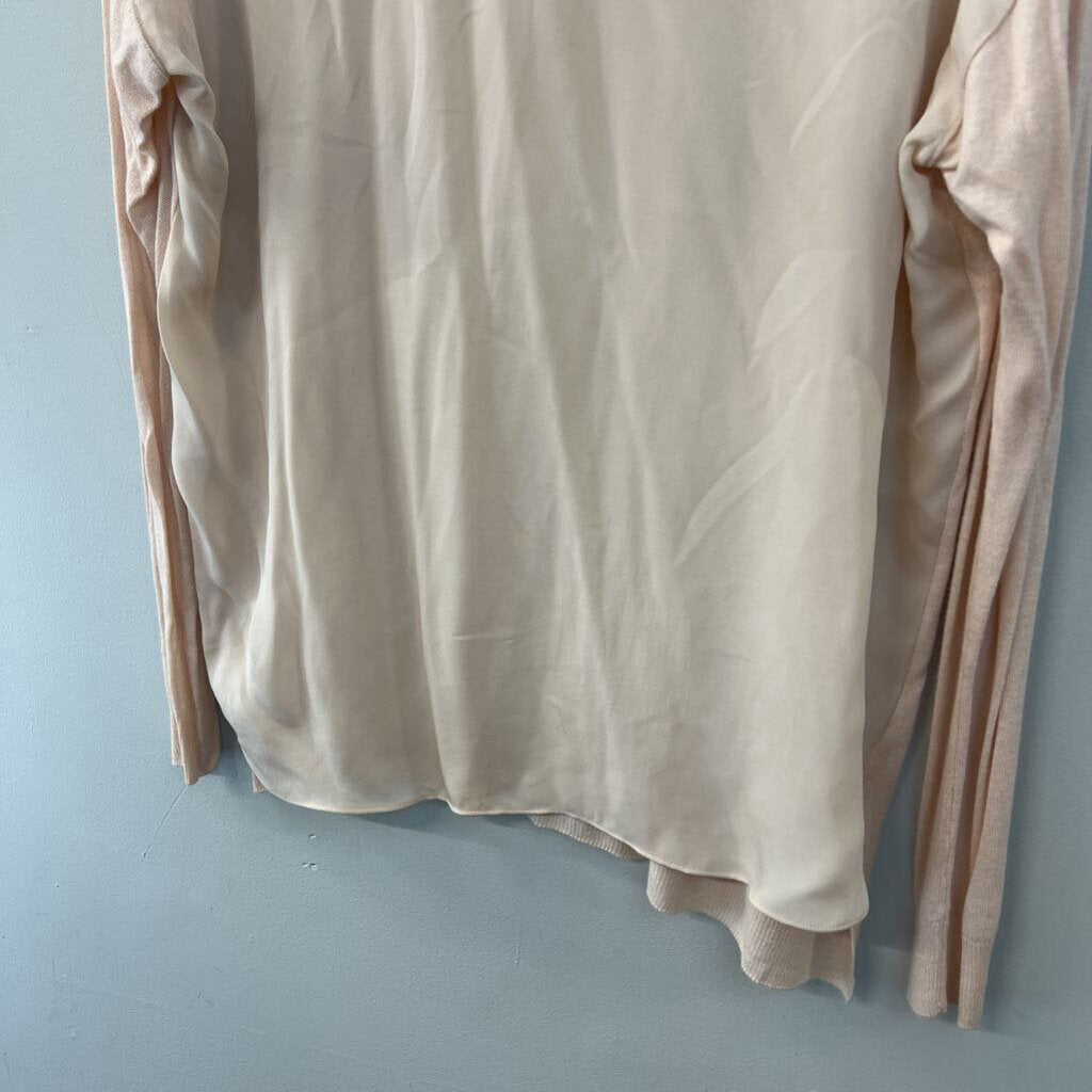 Vince Blush Long Sleeve Chiffon Front Top Large