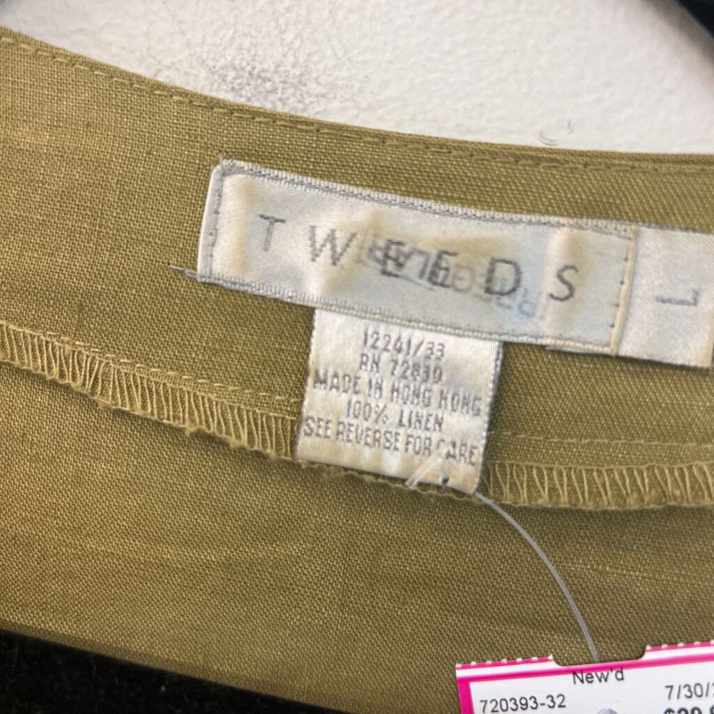 Tweeds Green 100% Linen Long Sleeve Button Front Tunic Top Large