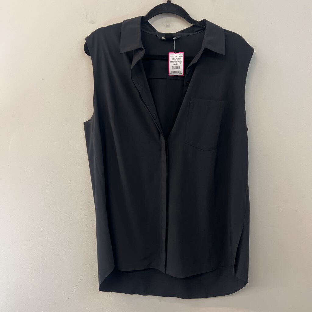 Athleta Black Sleeveless Button Down Top Large