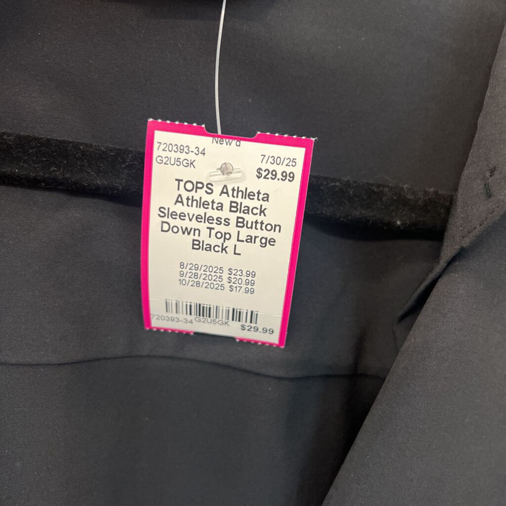 Athleta Black Sleeveless Button Down Top Large
