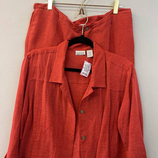 Nomadic Traders Red Textured Long Sleeve Button Down Top/ Pants Set Large