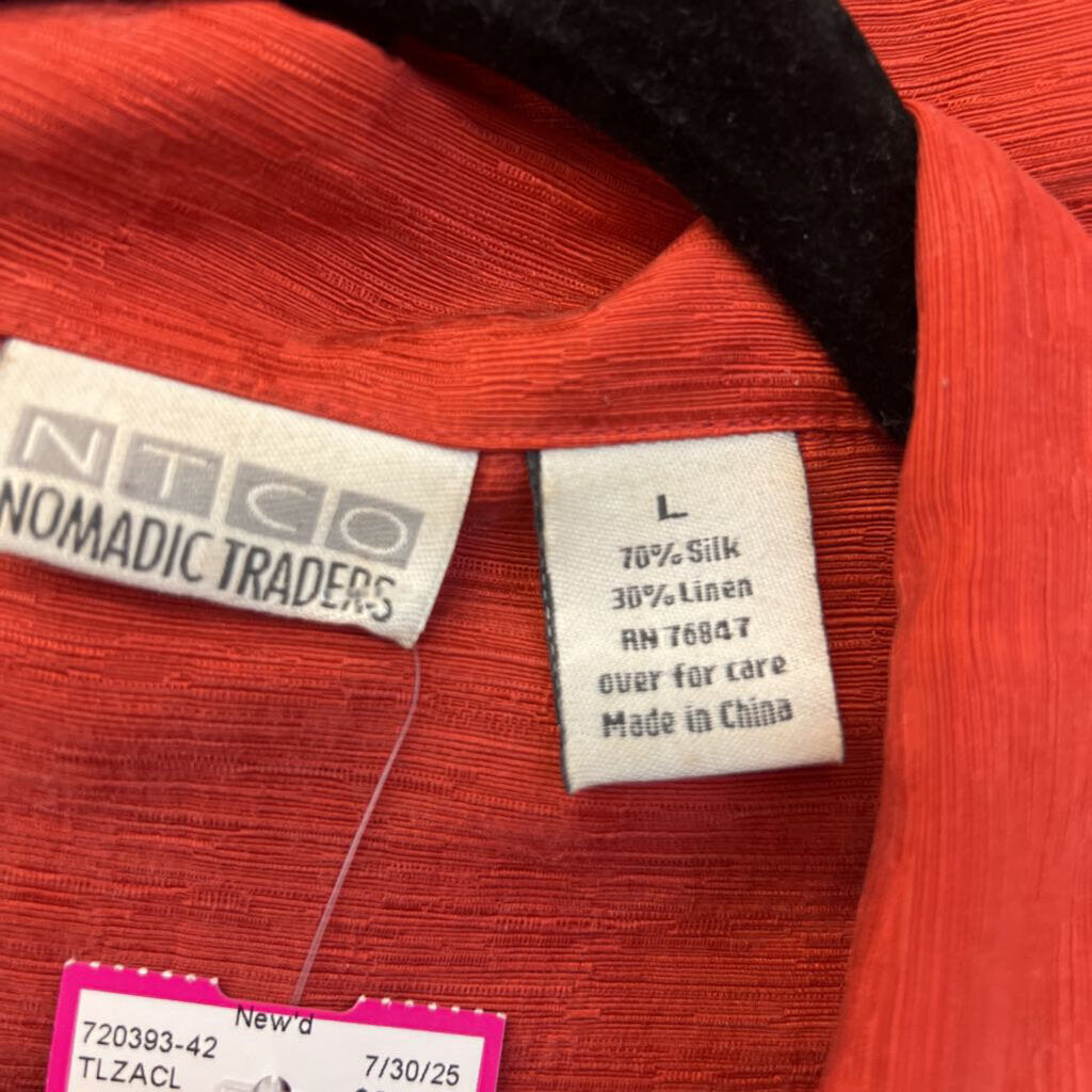 Nomadic Traders Red Textured Long Sleeve Button Down Top/ Pants Set Large