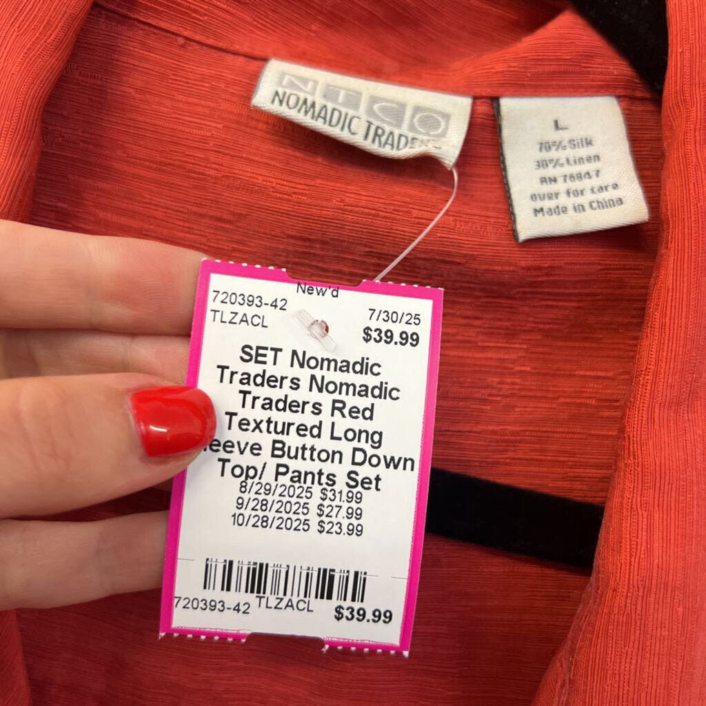 Nomadic Traders Red Textured Long Sleeve Button Down Top/ Pants Set Large