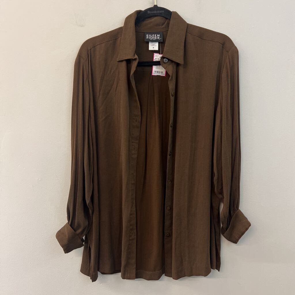 Eileen Fisher Brown Ribbed Long Sleeve Button Down/ Pants Set Medium