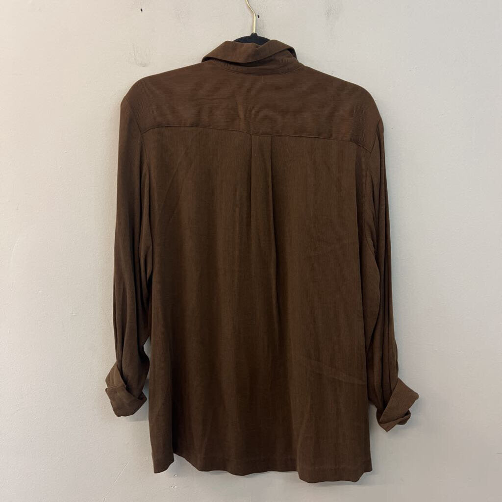 Eileen Fisher Brown Ribbed Long Sleeve Button Down/ Pants Set Medium