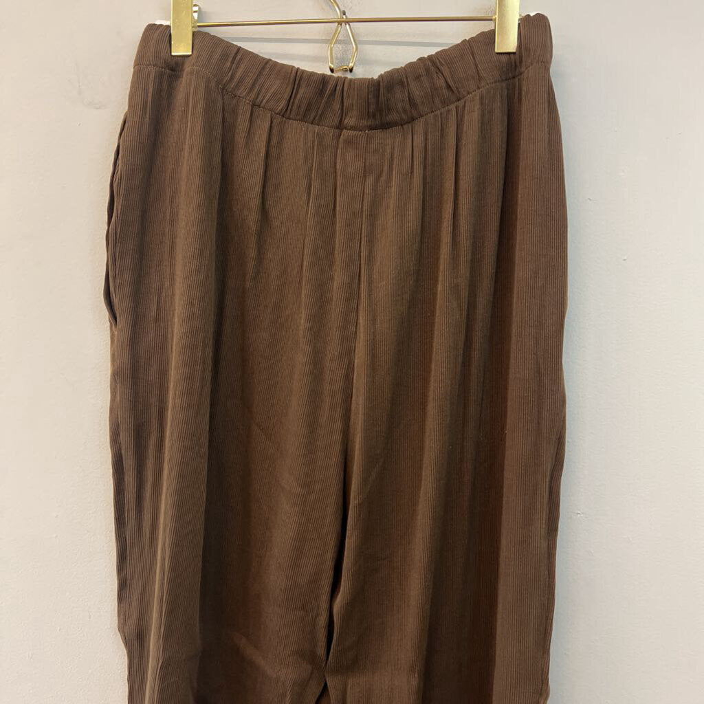 Eileen Fisher Brown Ribbed Long Sleeve Button Down/ Pants Set Medium
