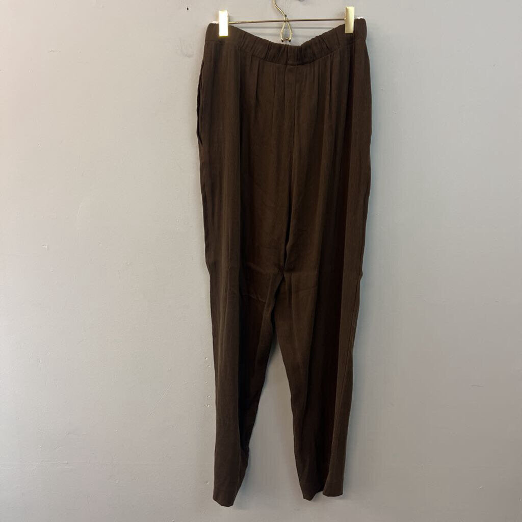 Eileen Fisher Brown Ribbed Long Sleeve Button Down/ Pants Set Medium