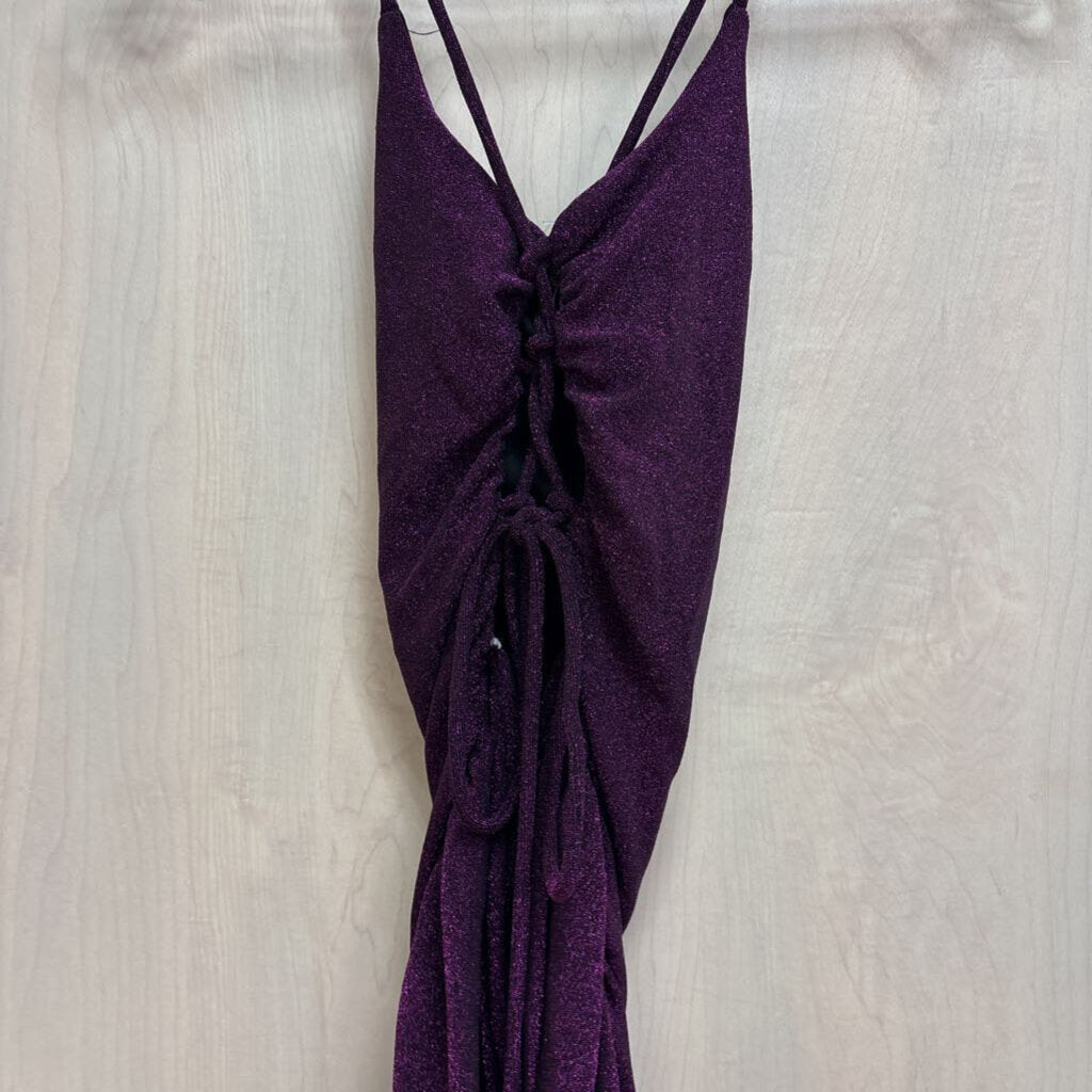 Purple Shimmer Lace Up Back Dress Extra Small