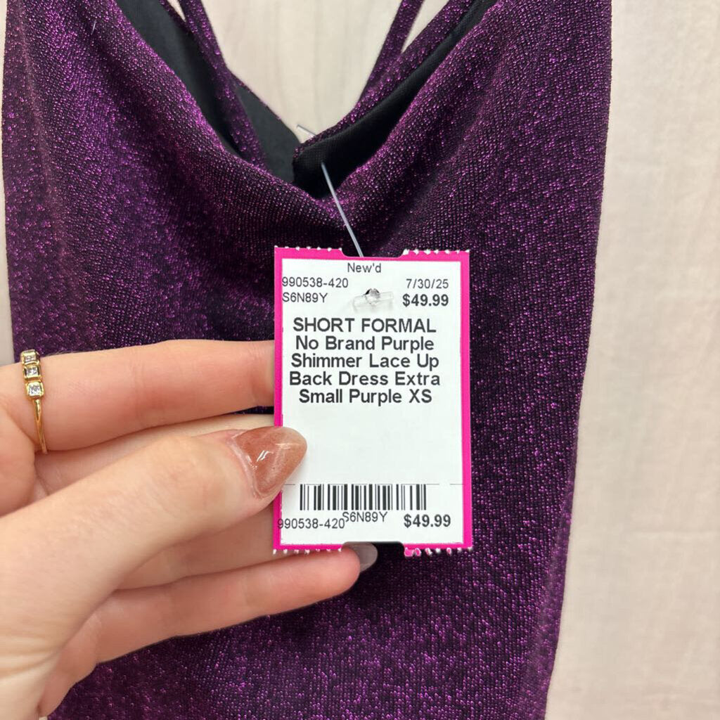 Purple Shimmer Lace Up Back Dress Extra Small