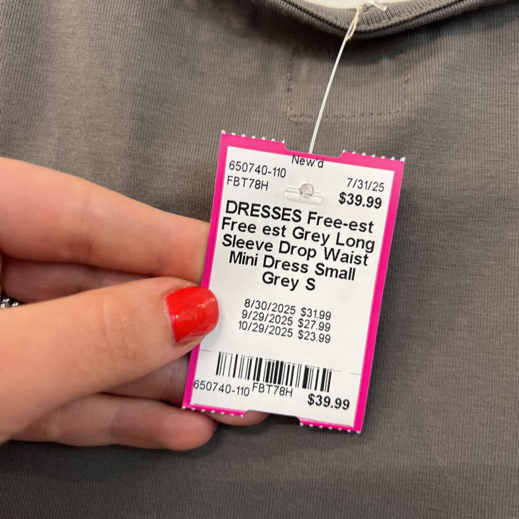 Free est Grey Long Sleeve Drop Waist Mini Dress Small