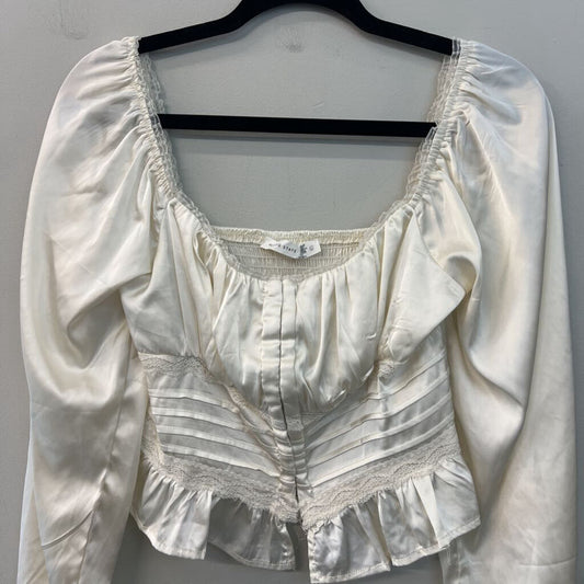 Altar'd State Cream Silky Cropped Long Sleeve Top Large
