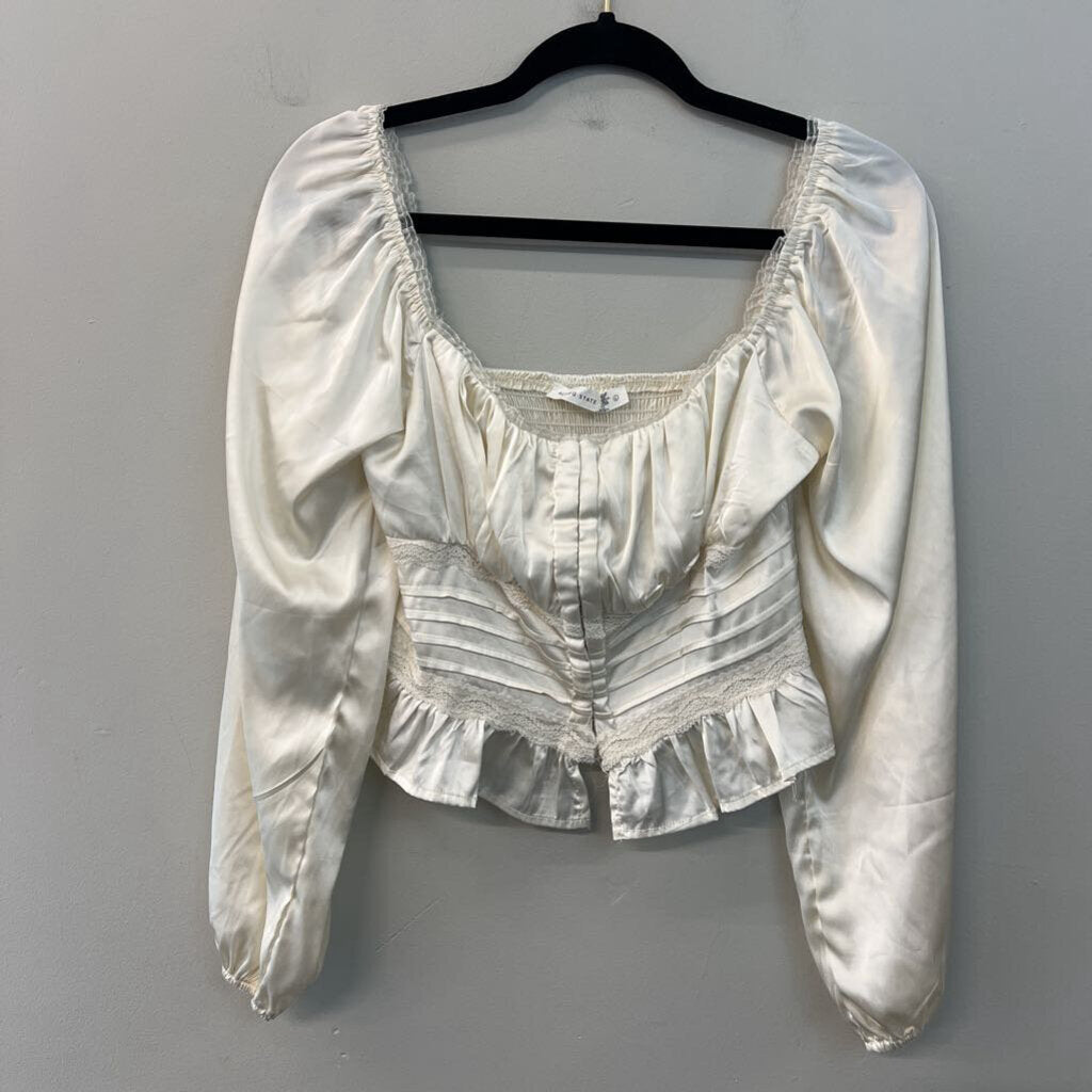 Altar'd State Cream Silky Cropped Long Sleeve Top Large