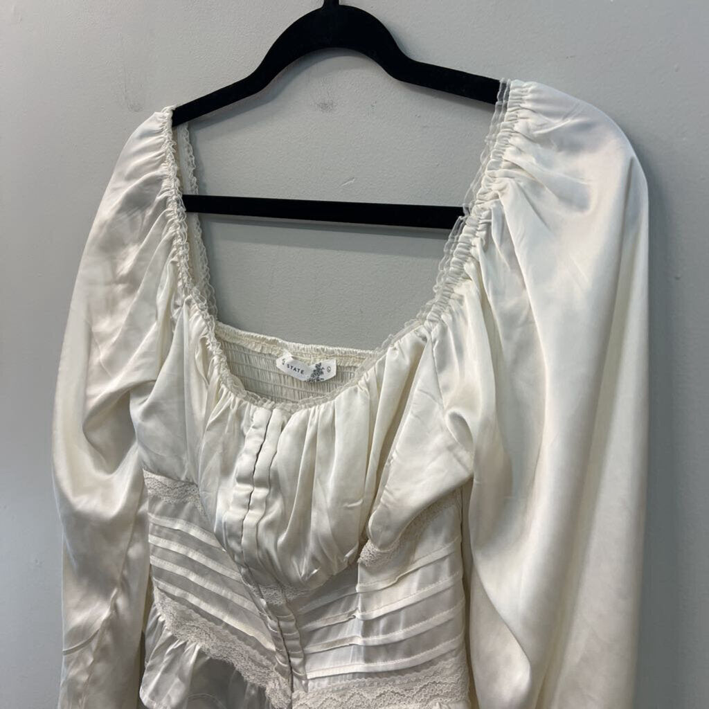 Altar'd State Cream Silky Cropped Long Sleeve Top Large