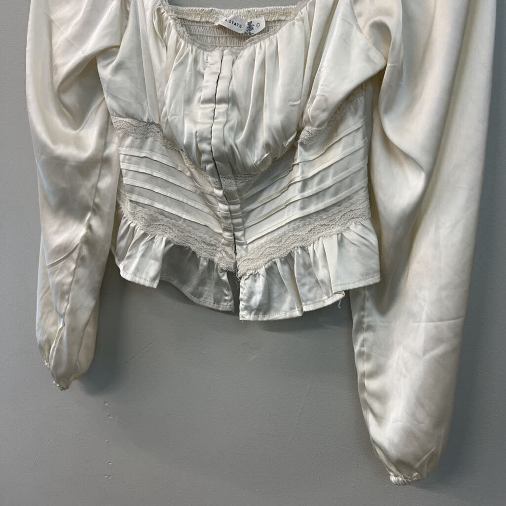 Altar'd State Cream Silky Cropped Long Sleeve Top Large