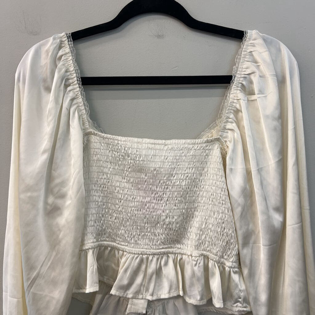 Altar'd State Cream Silky Cropped Long Sleeve Top Large