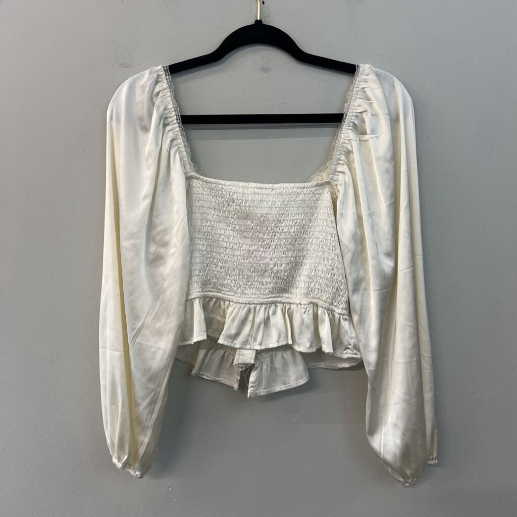 Altar'd State Cream Silky Cropped Long Sleeve Top Large