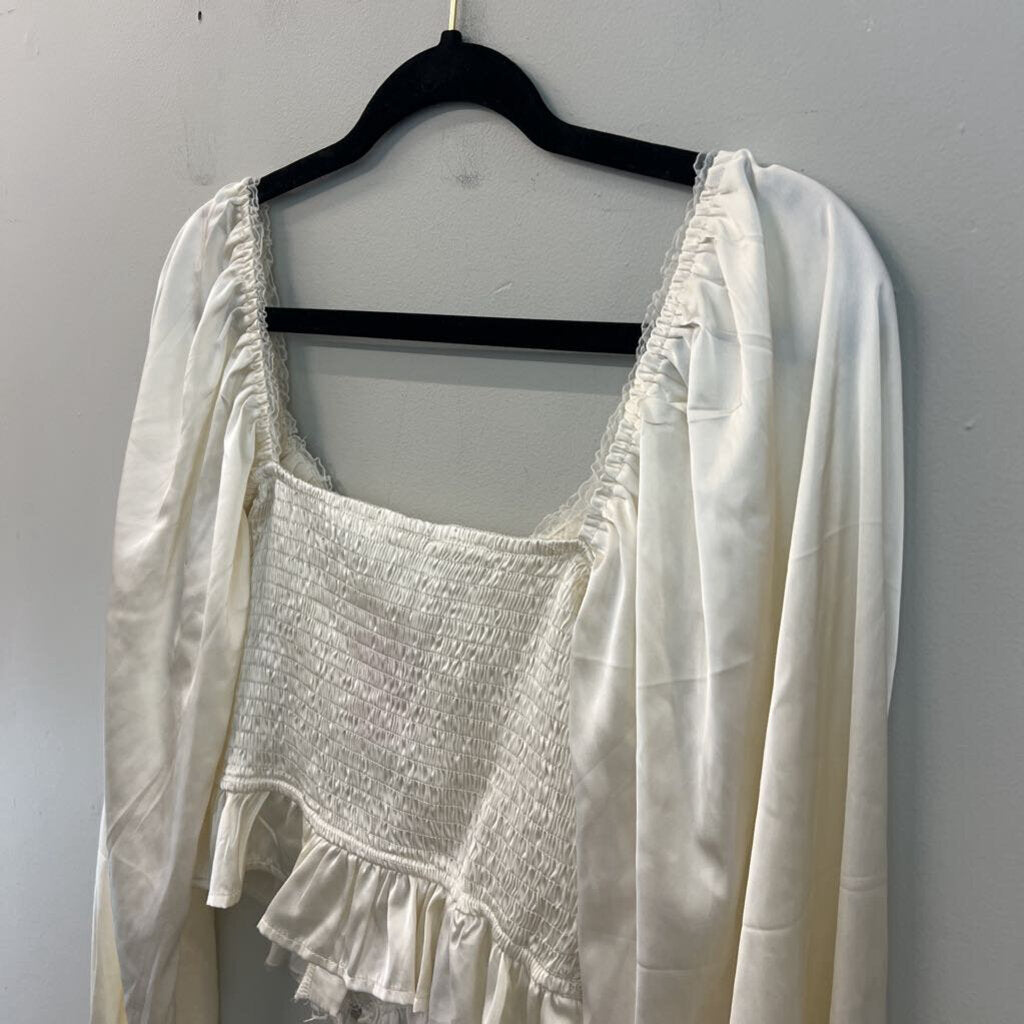 Altar'd State Cream Silky Cropped Long Sleeve Top Large