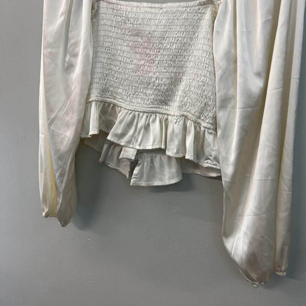 Altar'd State Cream Silky Cropped Long Sleeve Top Large
