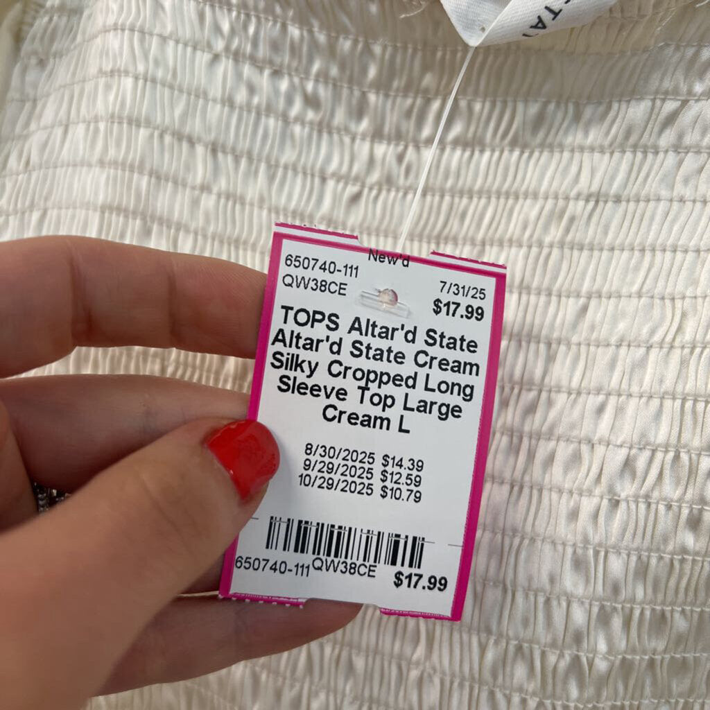 Altar'd State Cream Silky Cropped Long Sleeve Top Large