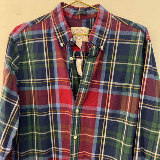 St John's Bay Red/ Multi Plaid Long Sleeve Button Down Top Large