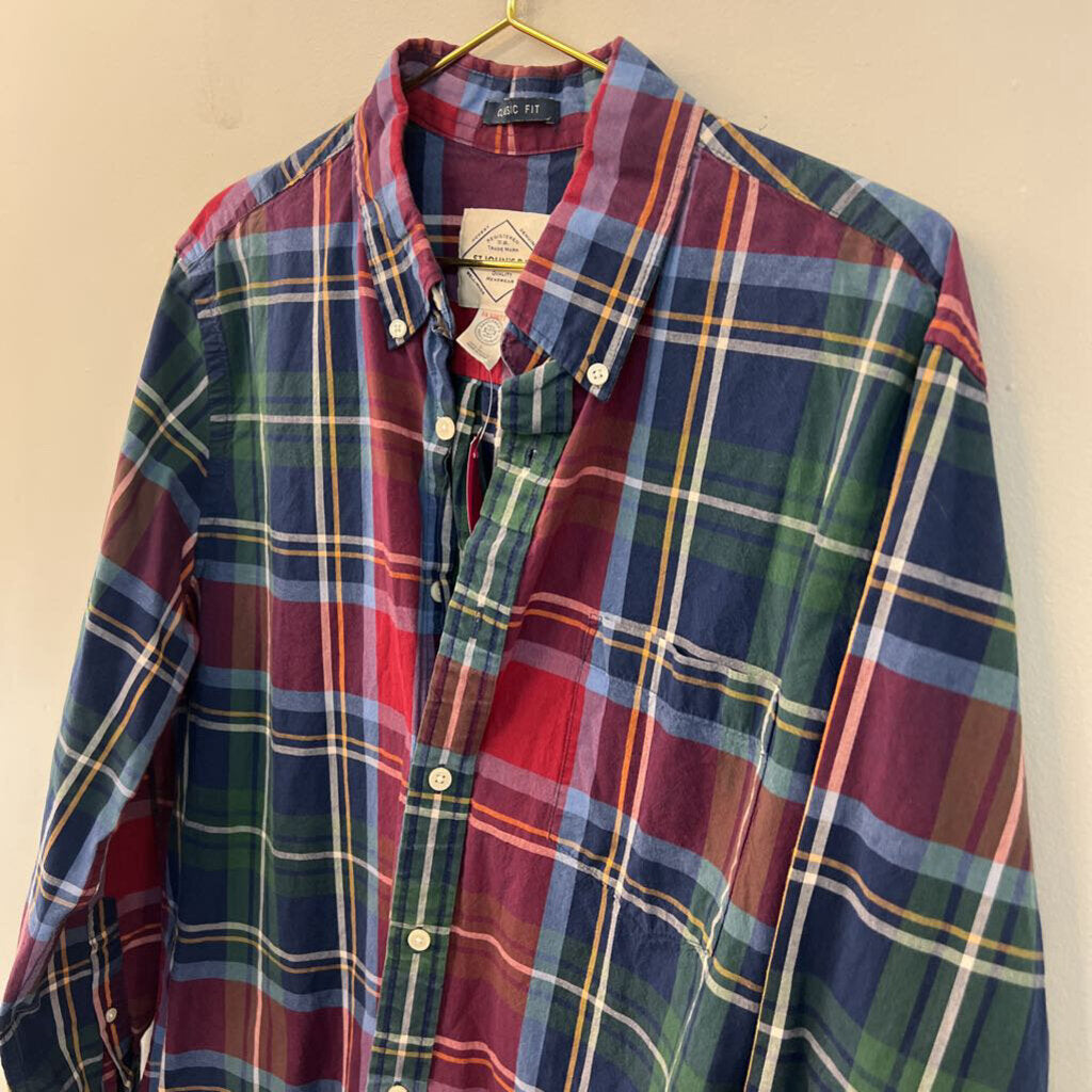 St John's Bay Red/ Multi Plaid Long Sleeve Button Down Top Large